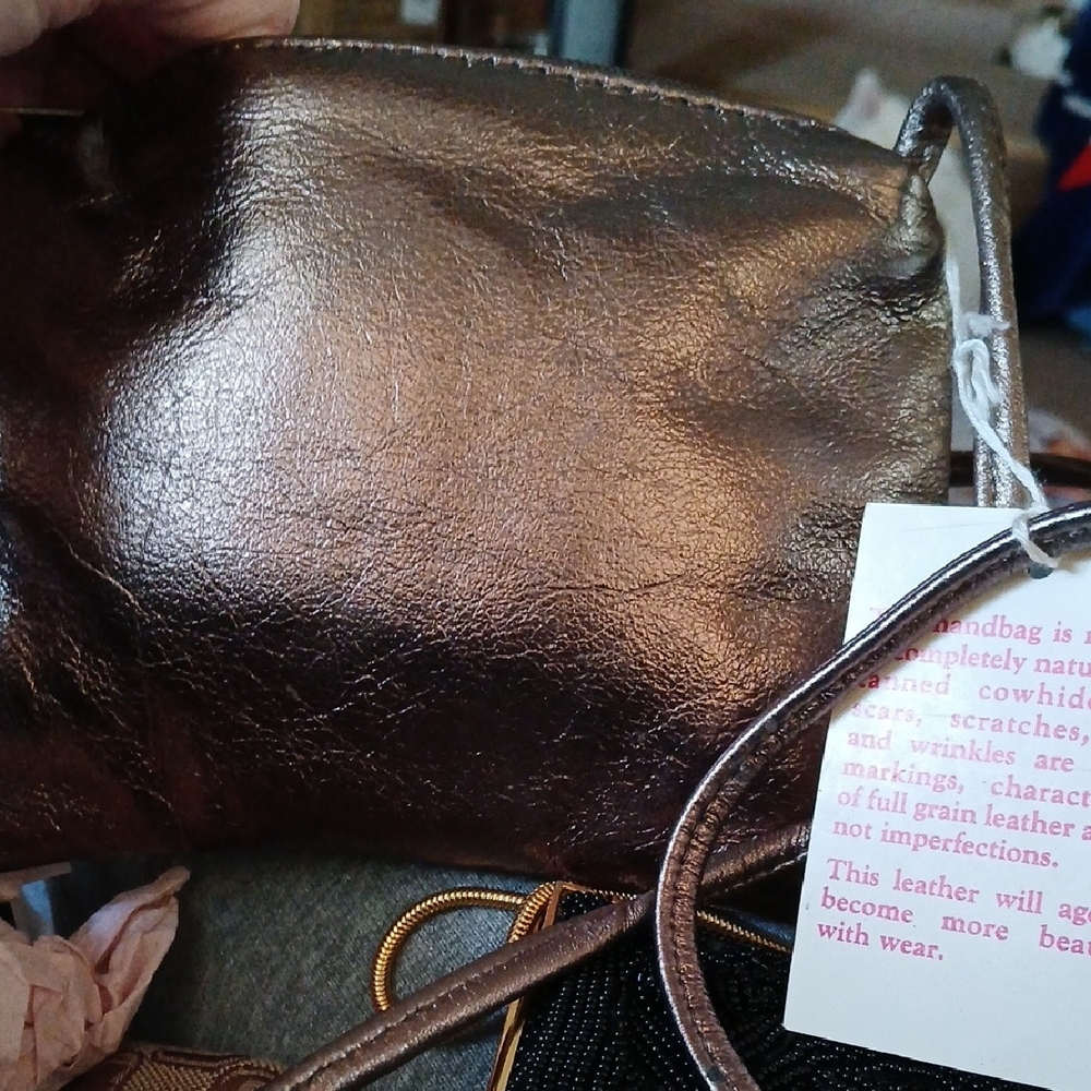 Pinky Black Leather Crossbody with Gold X Accent - Picture 3 of 5